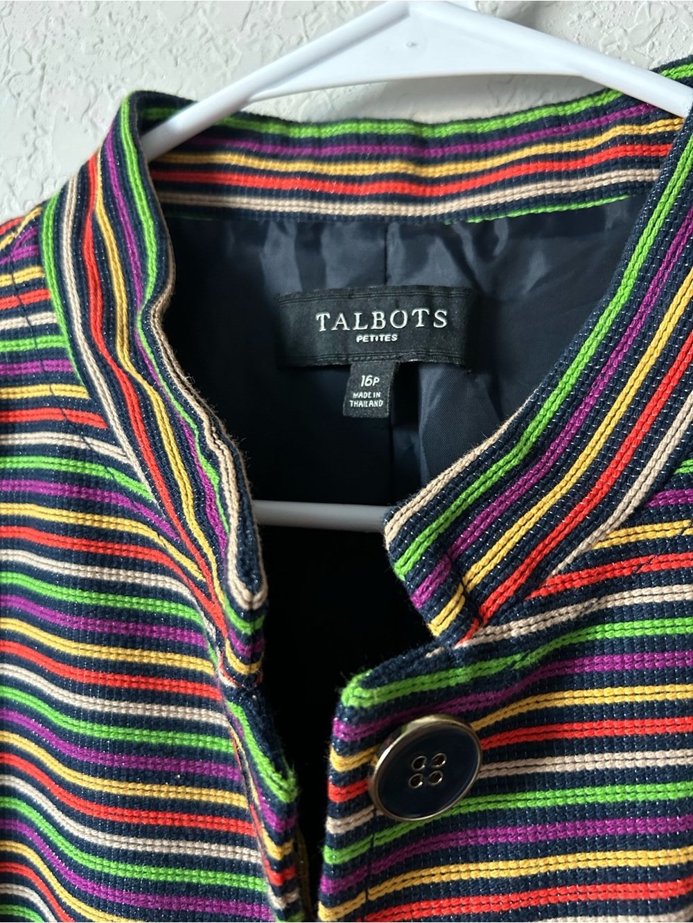 Talbots Mandarin Collar Multi Colored Striped Button Front Blazer - Picture 3 of 8